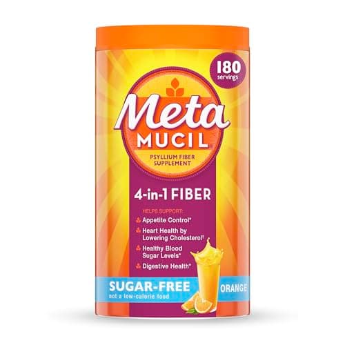 Metamucil 4-in-1 Psyllium Husk GLP-1 Friendly Fiber Supplement, Sugar-Free, 180