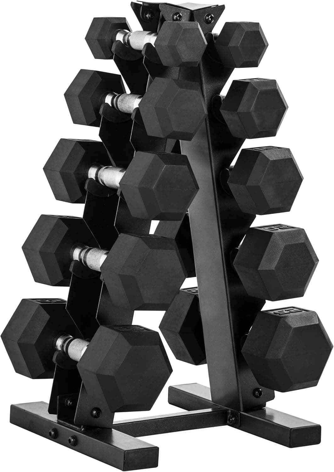 AmazonBasics Neoprene Dumbbell Set with Rack – 20 lbs